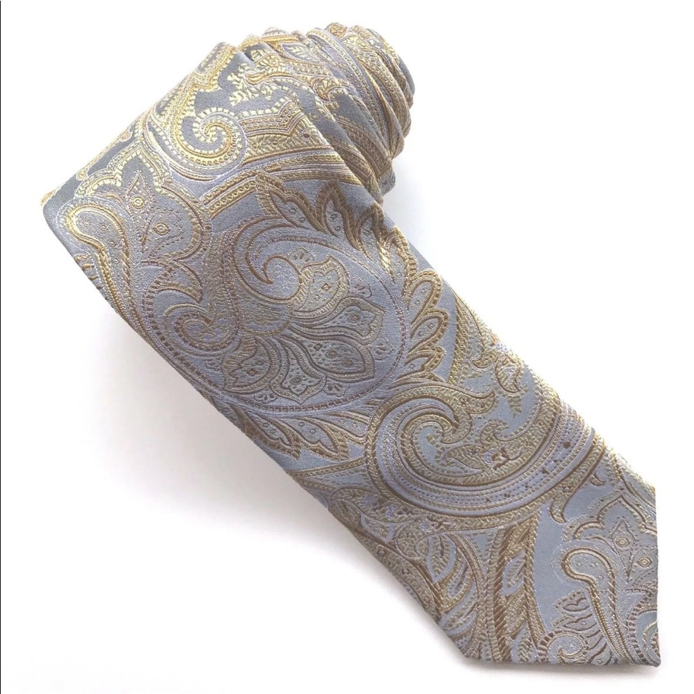 Silver and Gold Scroll Design Silk Blend Tie
